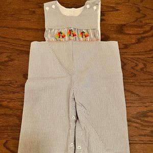 Southern Smocked Company Brown Check Turkey Smocked Longall, Size 18 Months